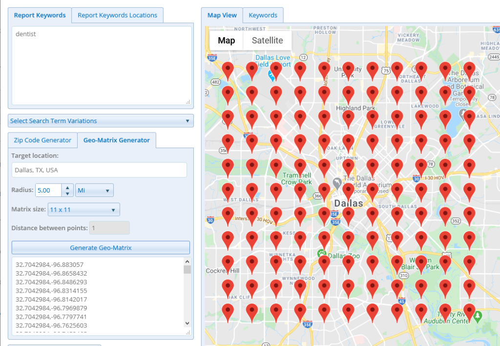 Geo-Matrix Ranking Reports - Places Scout